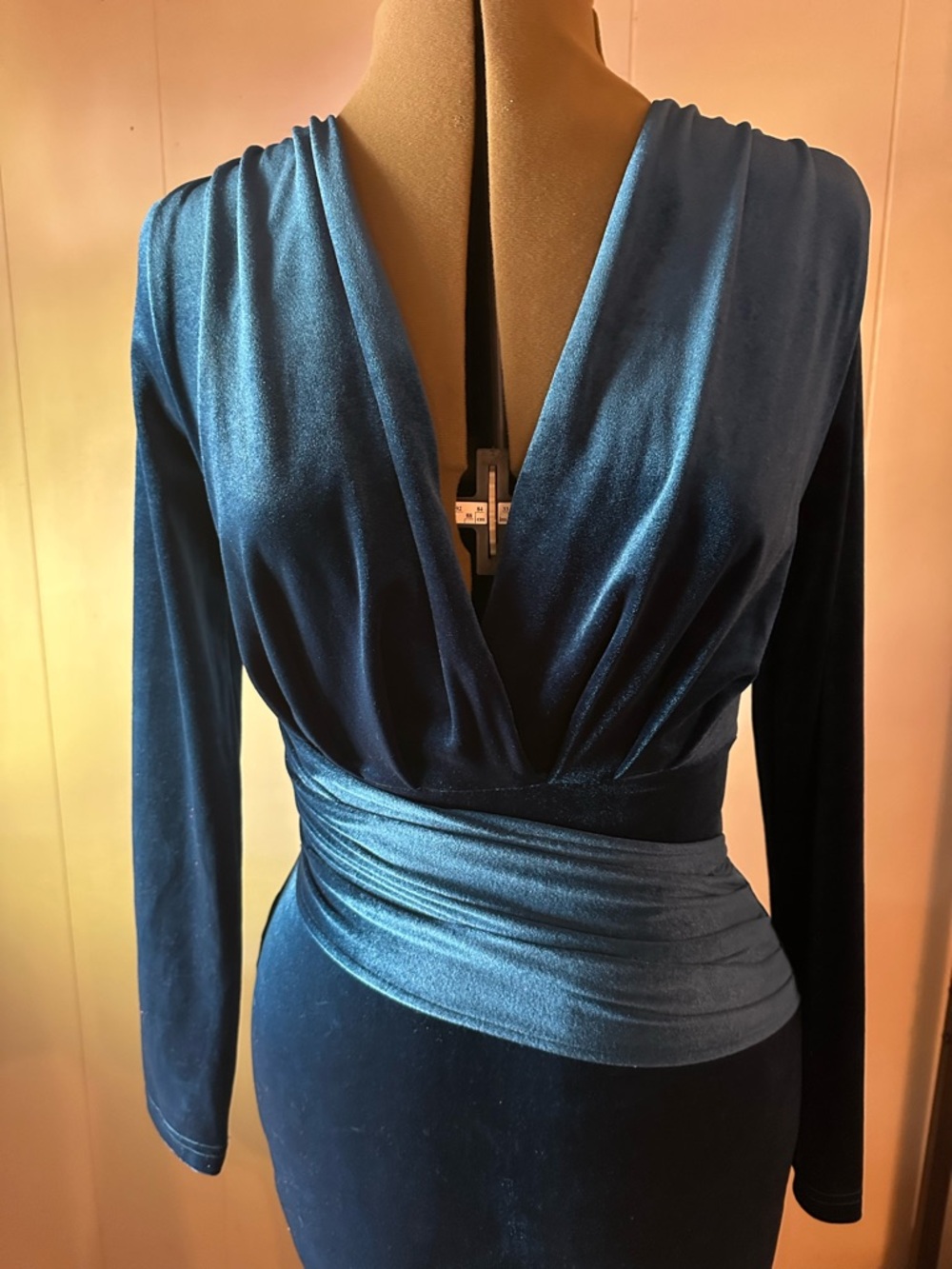 Deep Teal Velvet Wrap-Style Dress